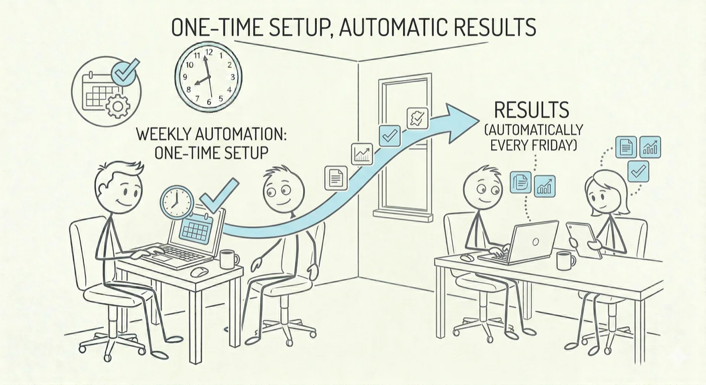 one-time setup then automatic weekly triggers